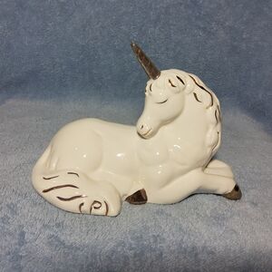 Vintage 1990 Trippies Unicorn Figurine White Gold Paint Accents Fantasy Decor
